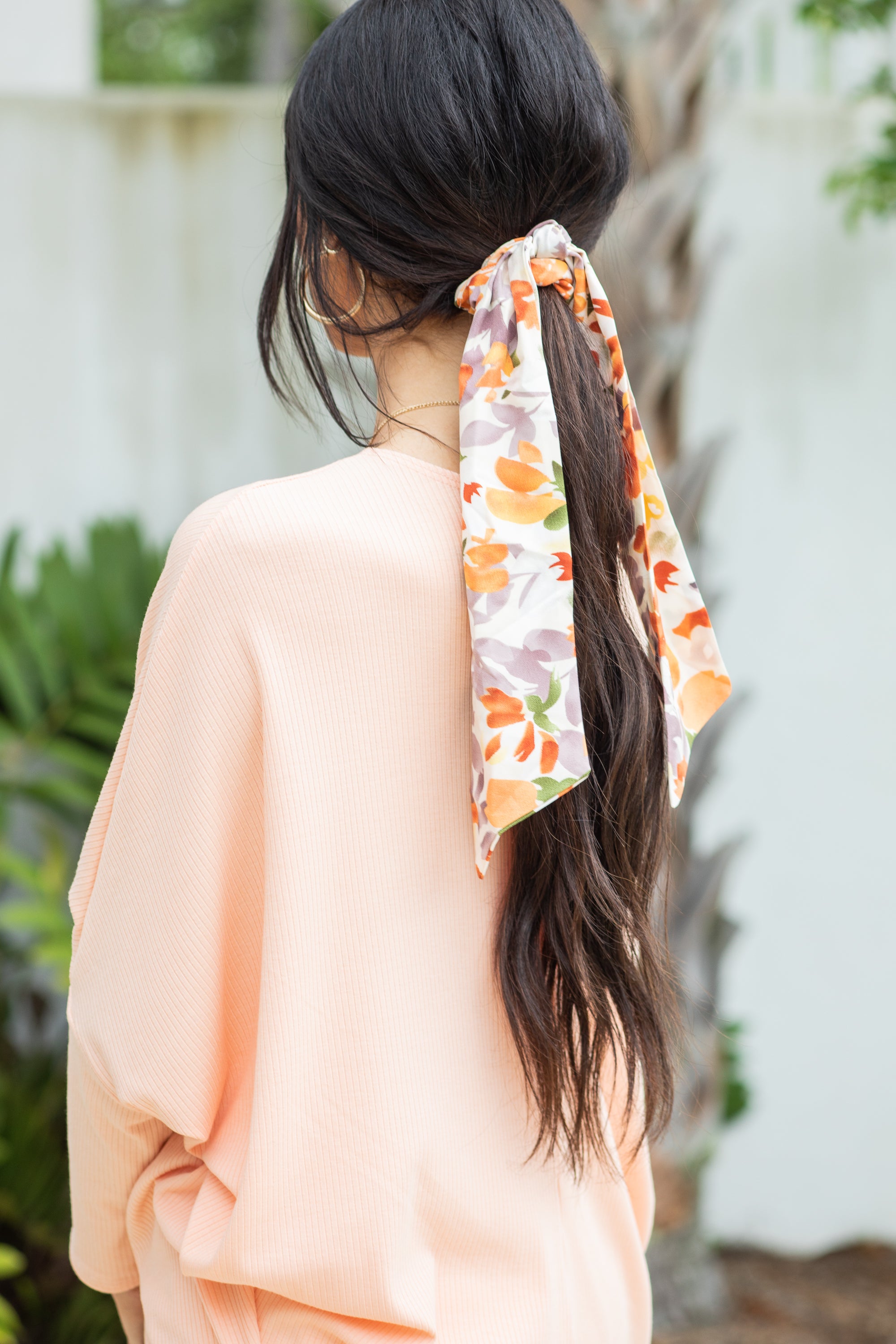 Be Yourself Peach Orange Floral Scrunchie Scarf