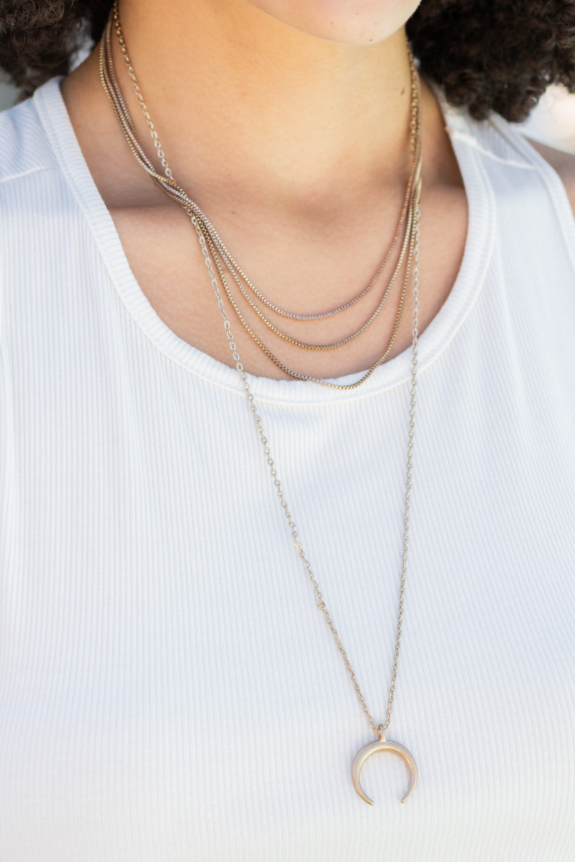 Take You Out Gold Crescent Pendant Layered Necklace
