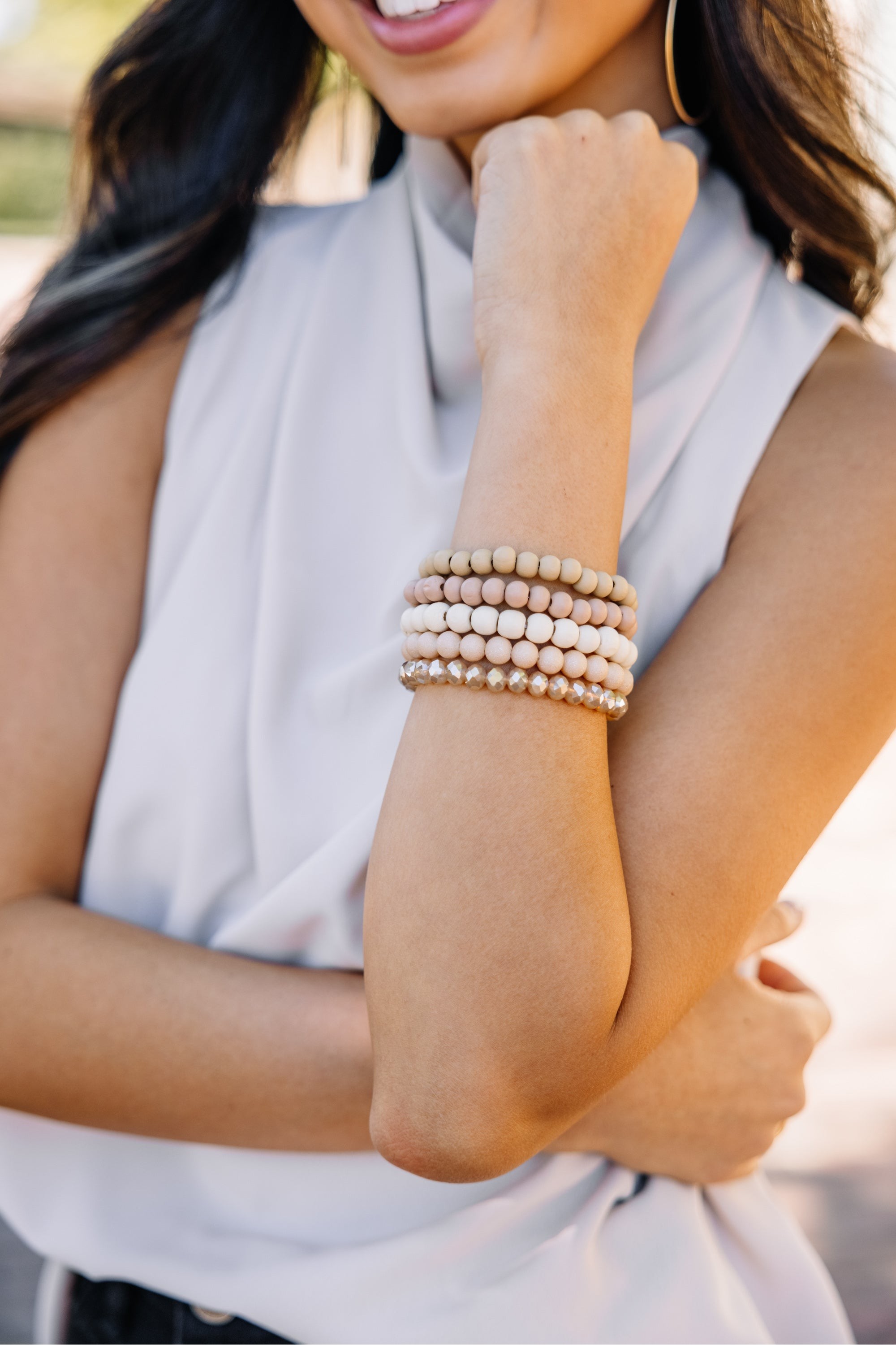 Can't Move On Pink Beaded Bracelet Set