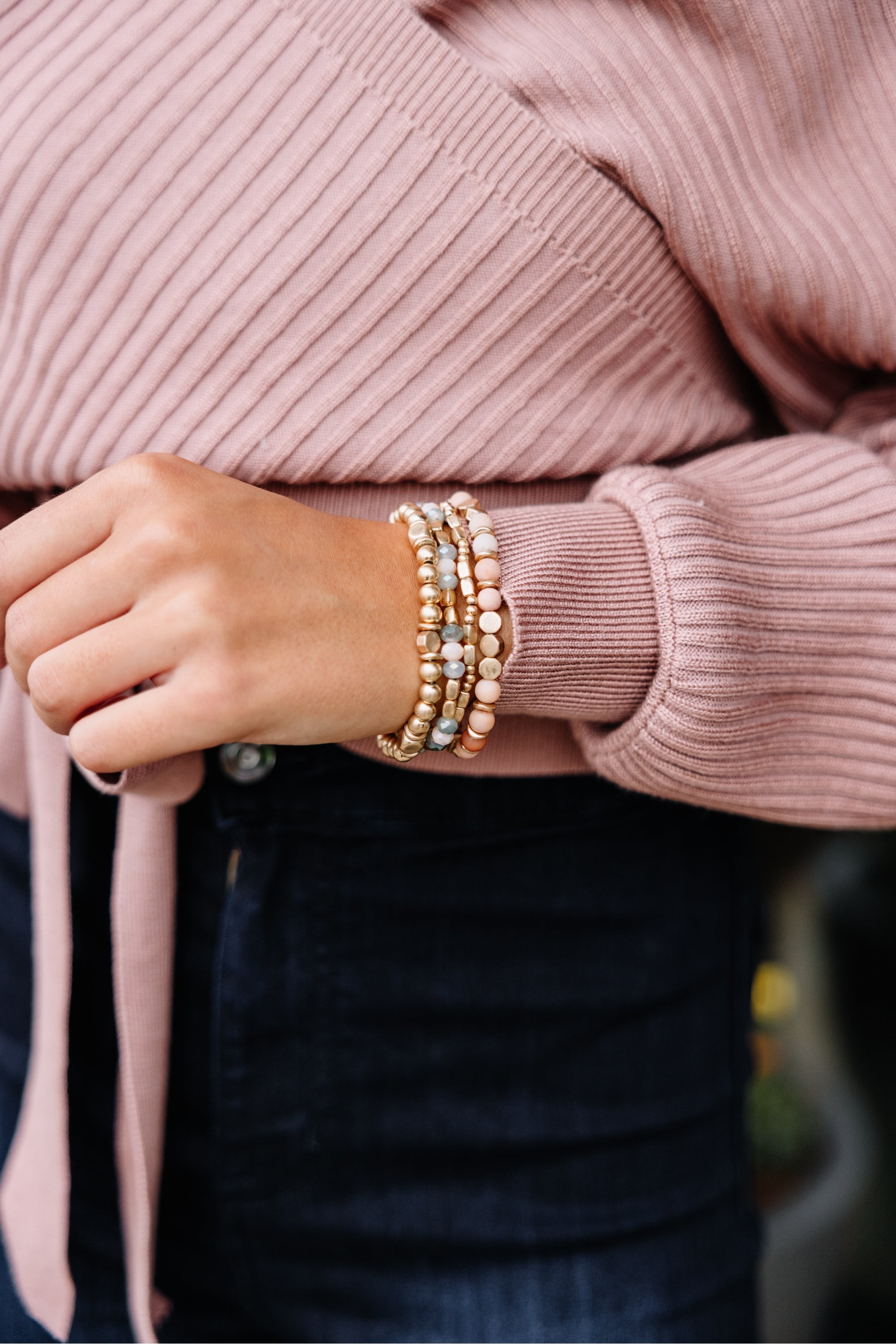 Give You Love Gray Beaded Bracelet Set