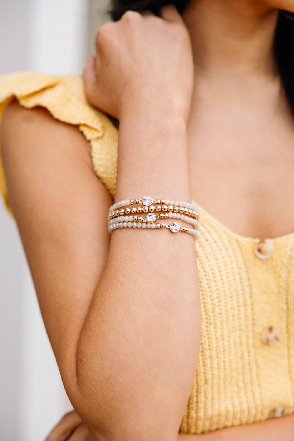 Keep You There Natural White Beaded Bracelet Set