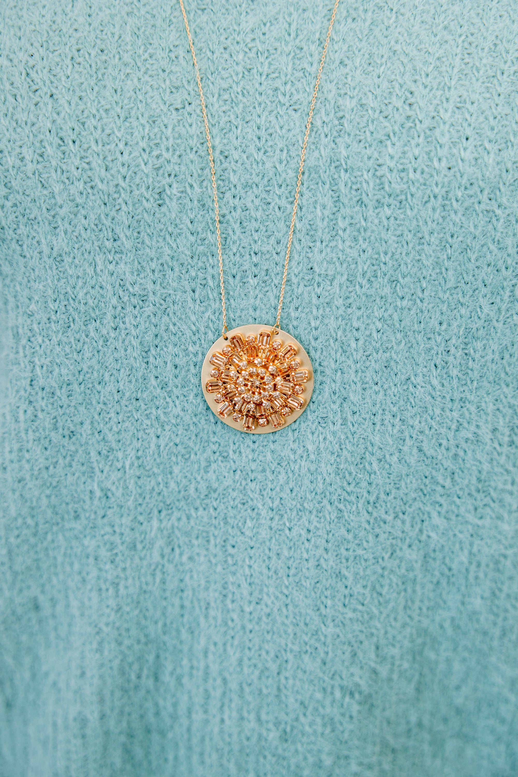 So Right Champagne Crystal Circle Pendant Necklace