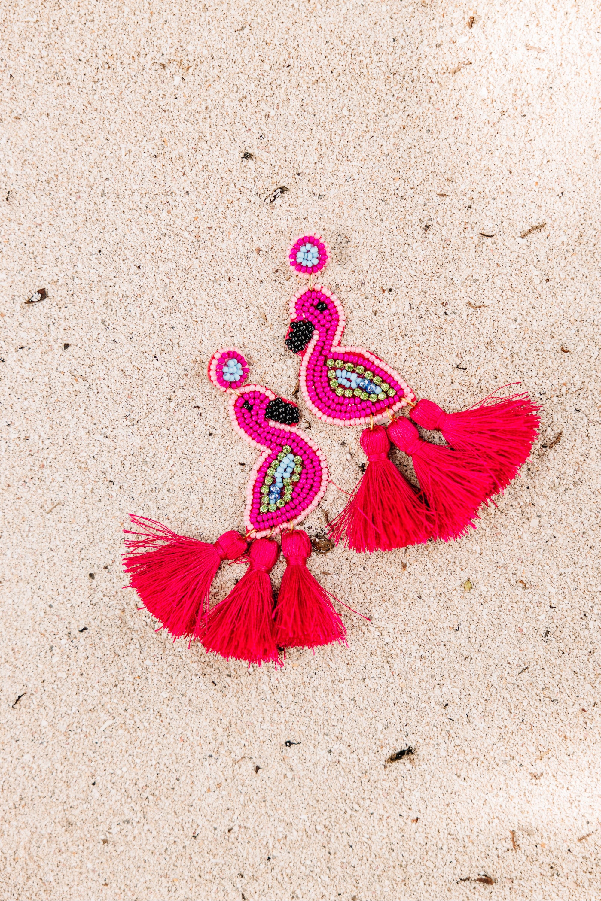 Flamingo Fuchsia Pink Beaded Earrings