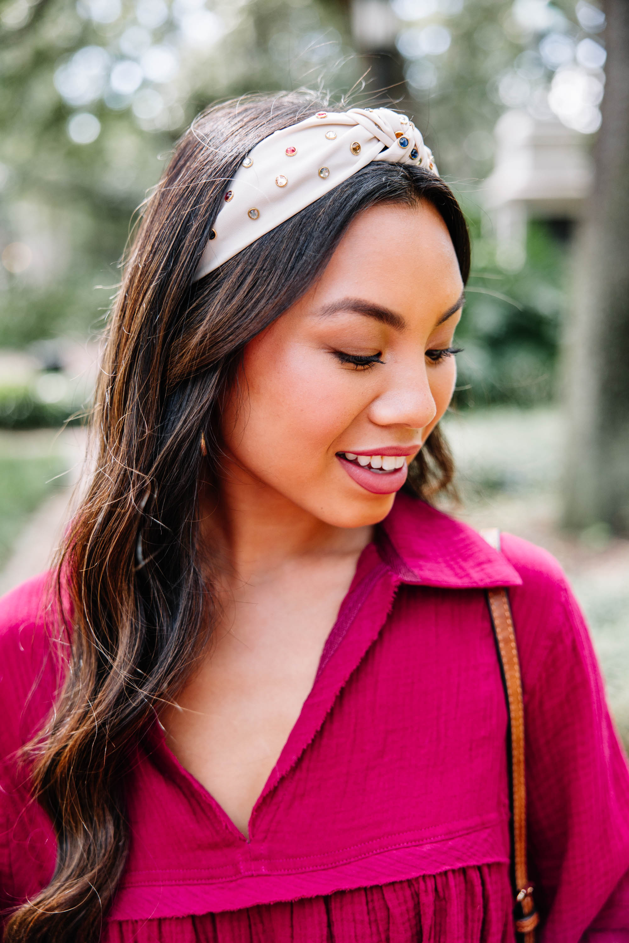 This Is The Day Beige White Rhinestone Headband