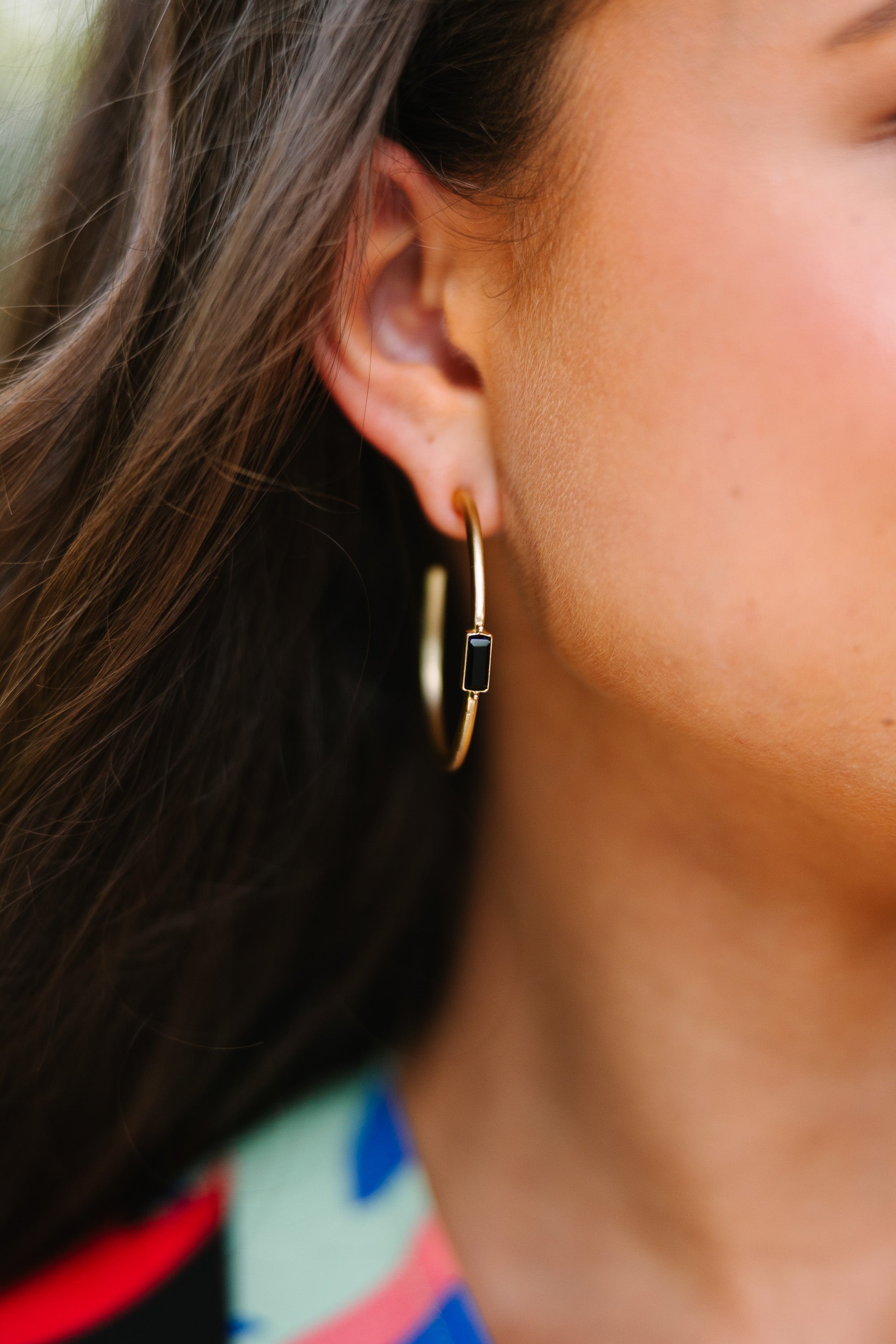 It's Your Story Gold with Black Crystal Hoop Earrings