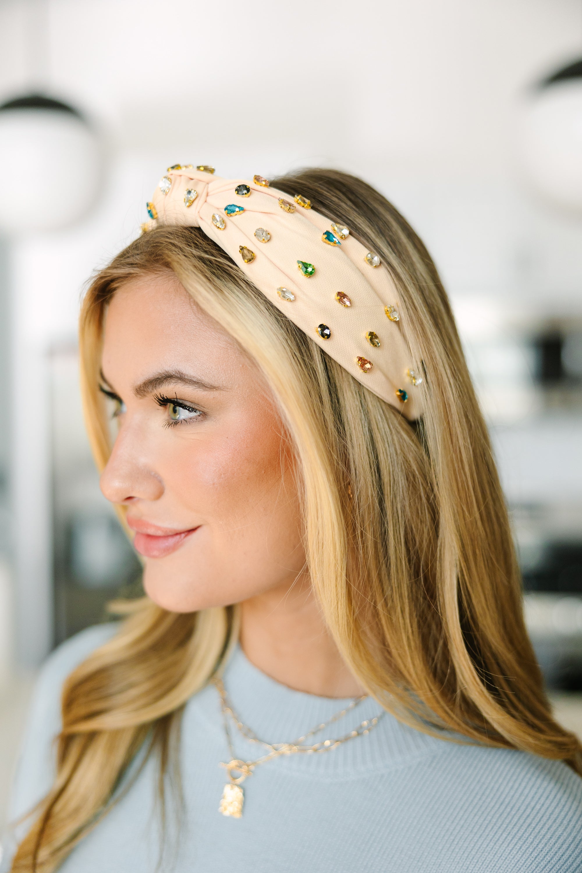 Can't Stop Your Shine Beige Rhinestone Headband