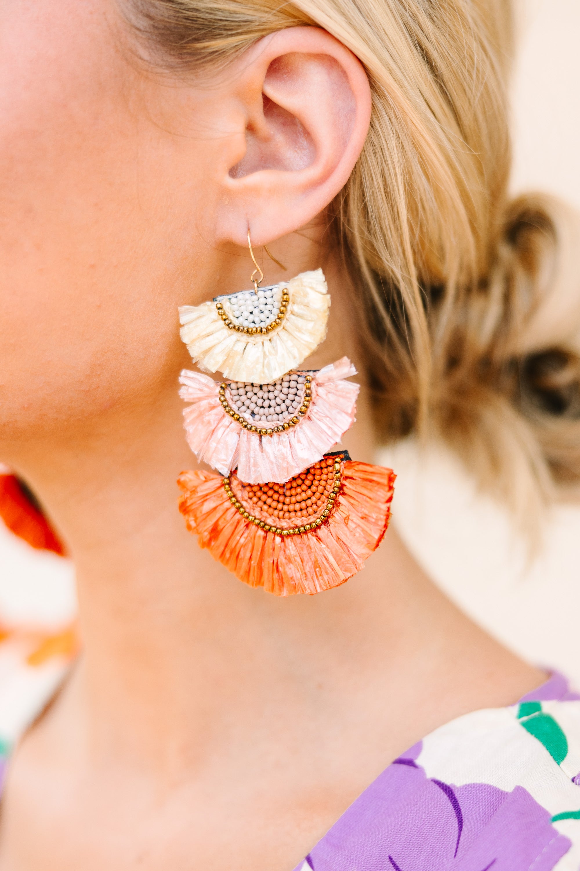 Divine Dreams Orange Raffia Earrings