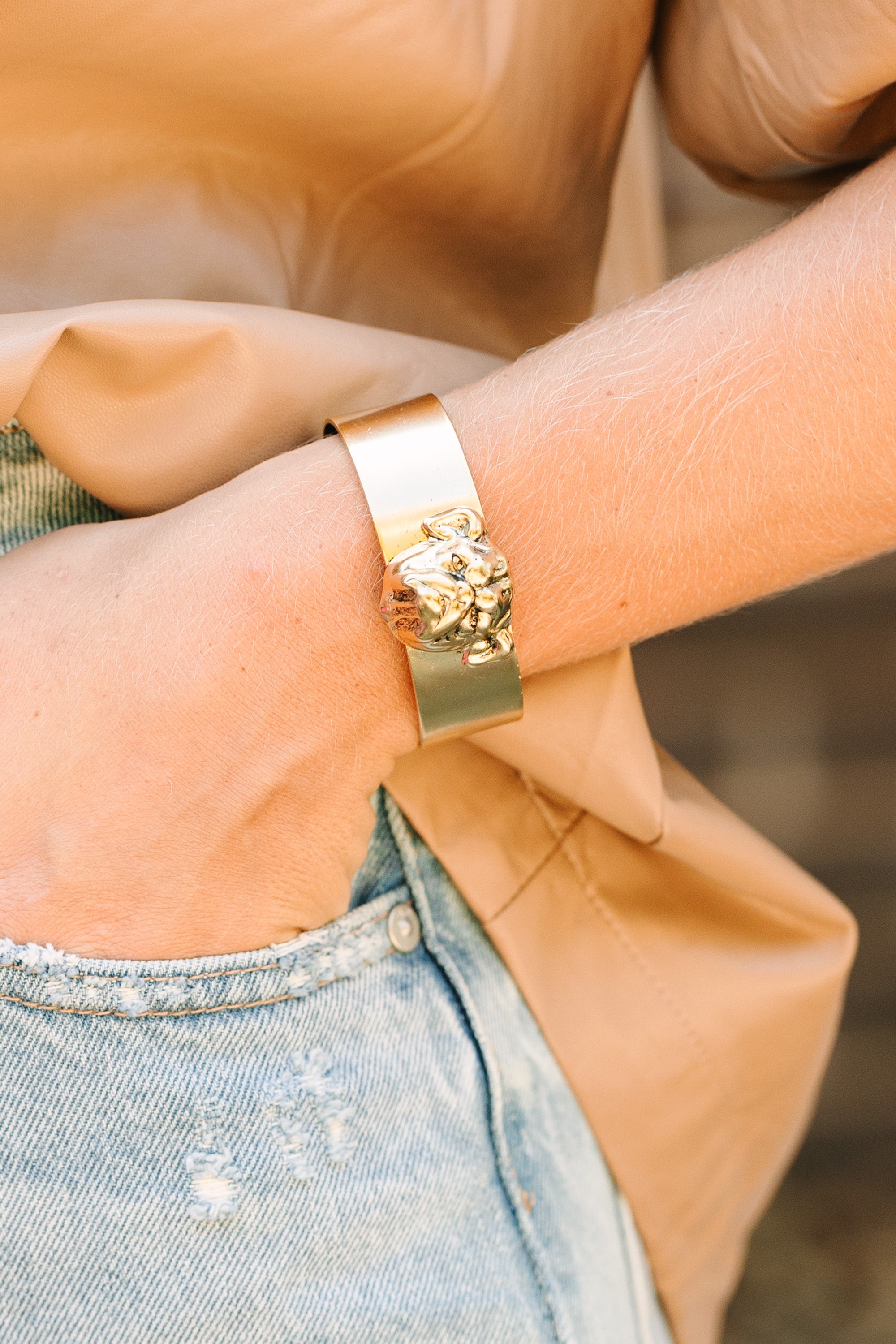 Gold Bulldog Cuff Bracelet