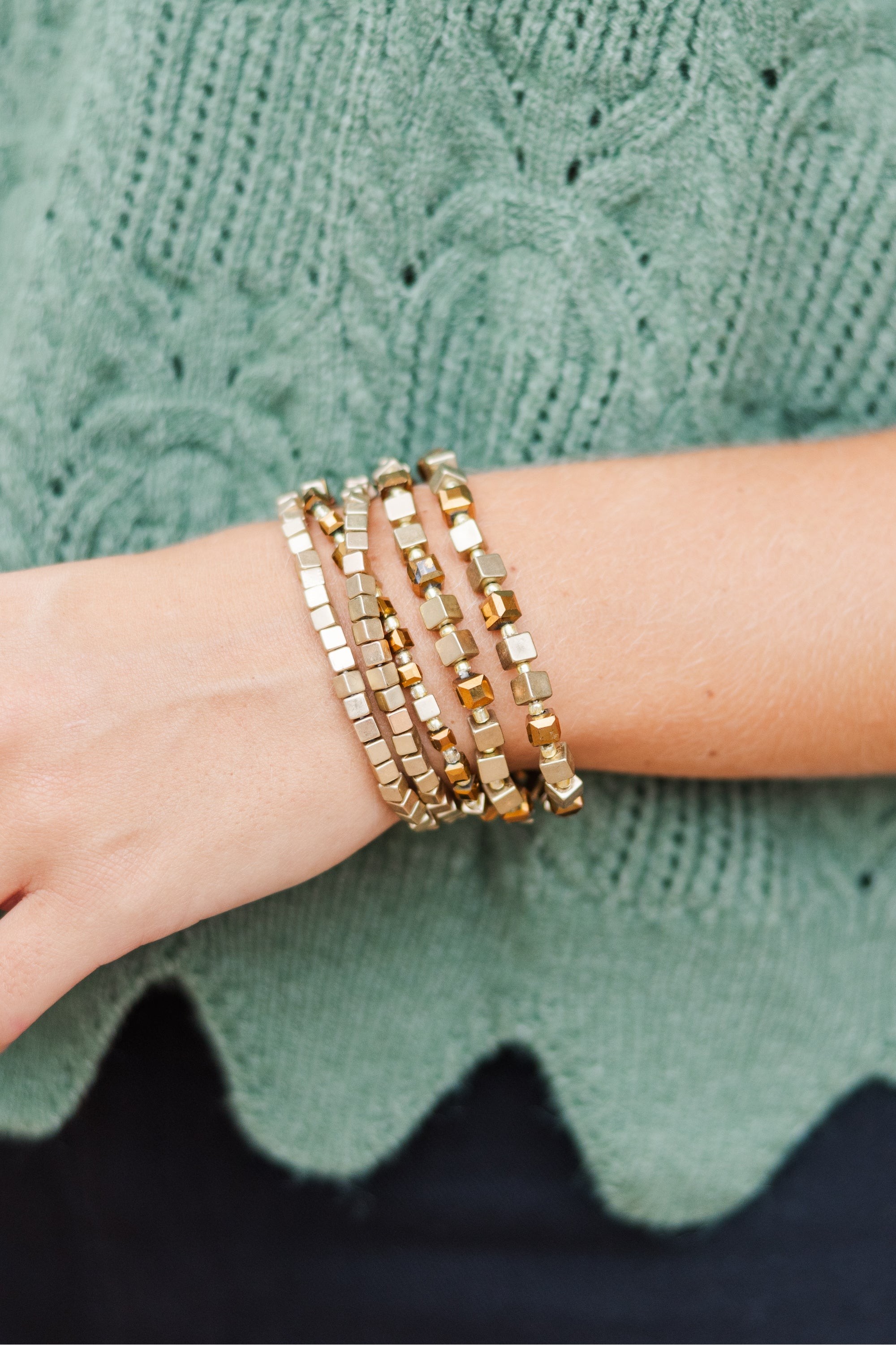 On The Way Out Bronze Beaded Bracelet Set