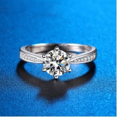 S925 Sterling Silver D Color Mosantine Imitation Diamond Ring Classic Six Claw One Carat Open Women's Live Band Certificate