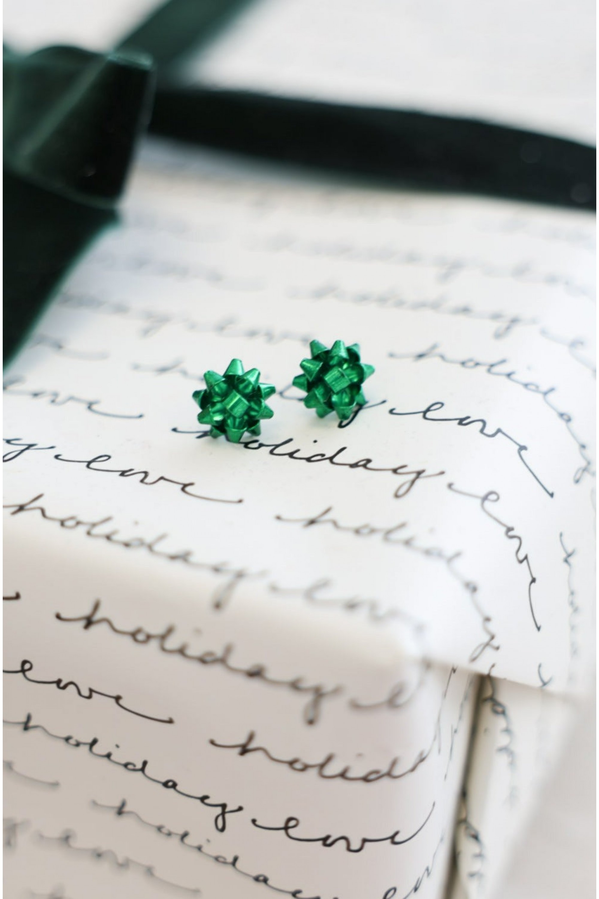 All Is Bright Green Gift Bow Earrings