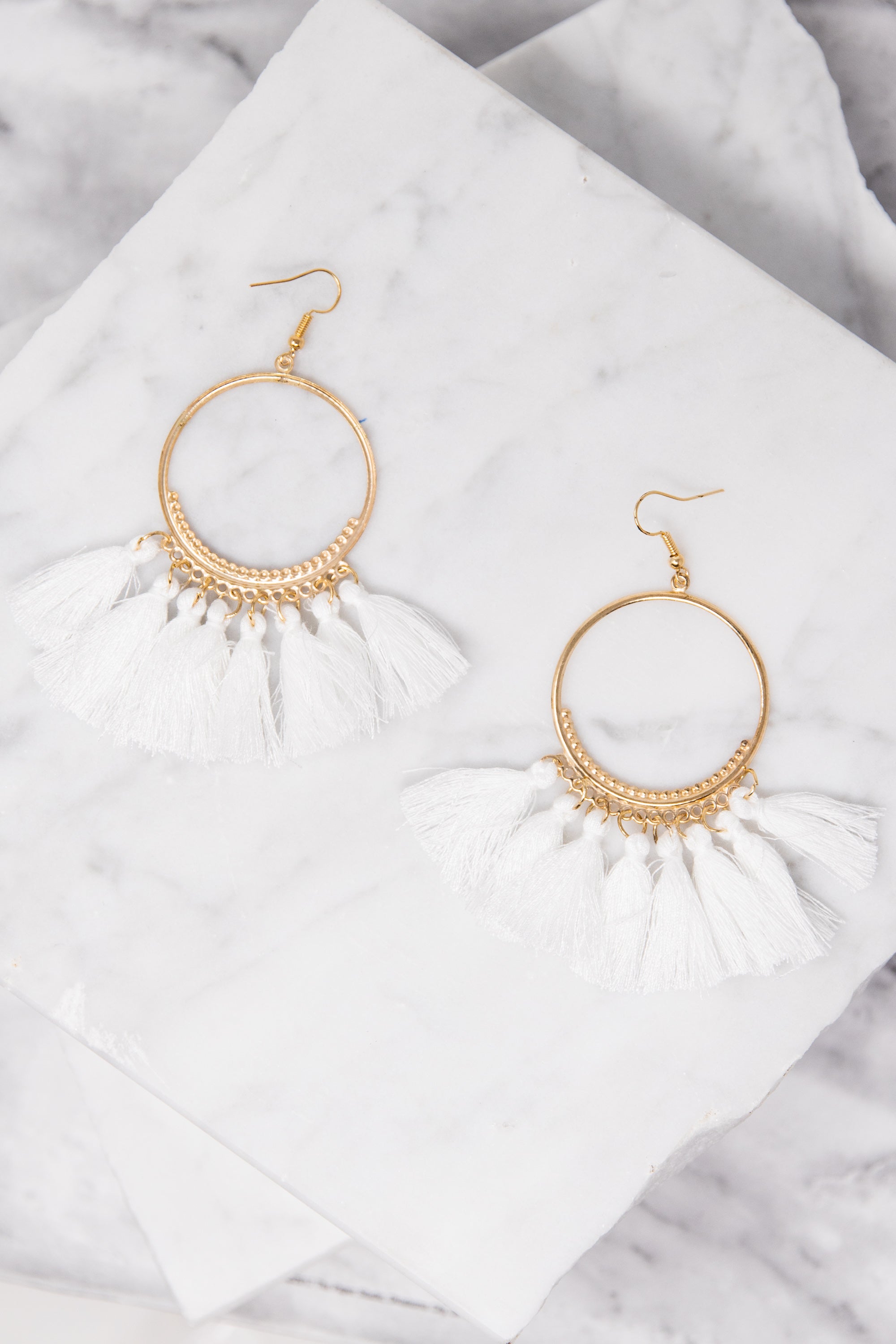 Flirting With Fun White Tassel Earrings