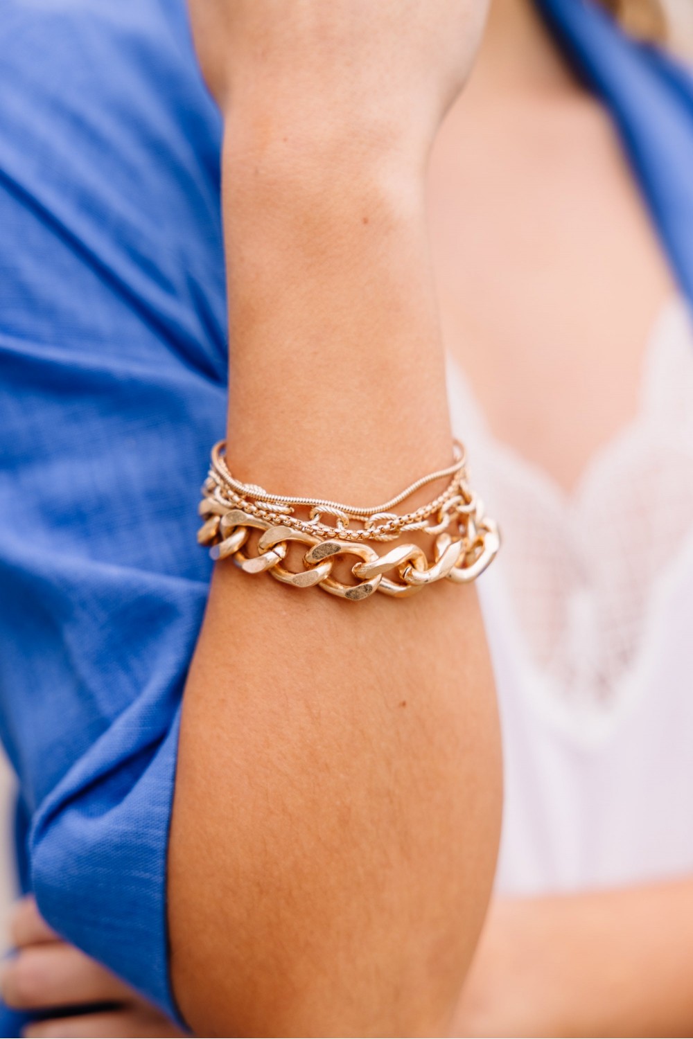 Make A Change Worn Gold Chain Bracelet Set