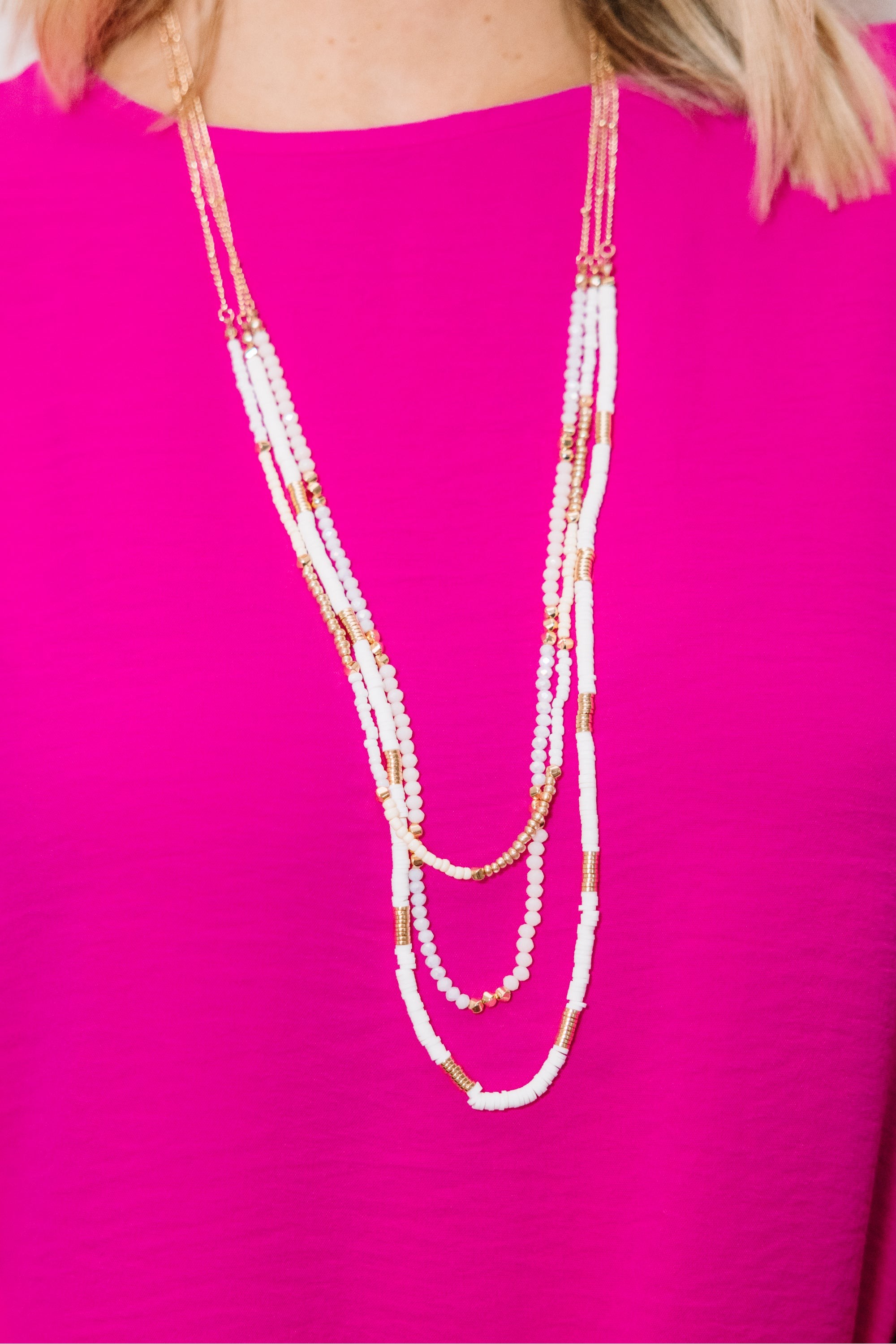 Come With Me White Beaded Necklace