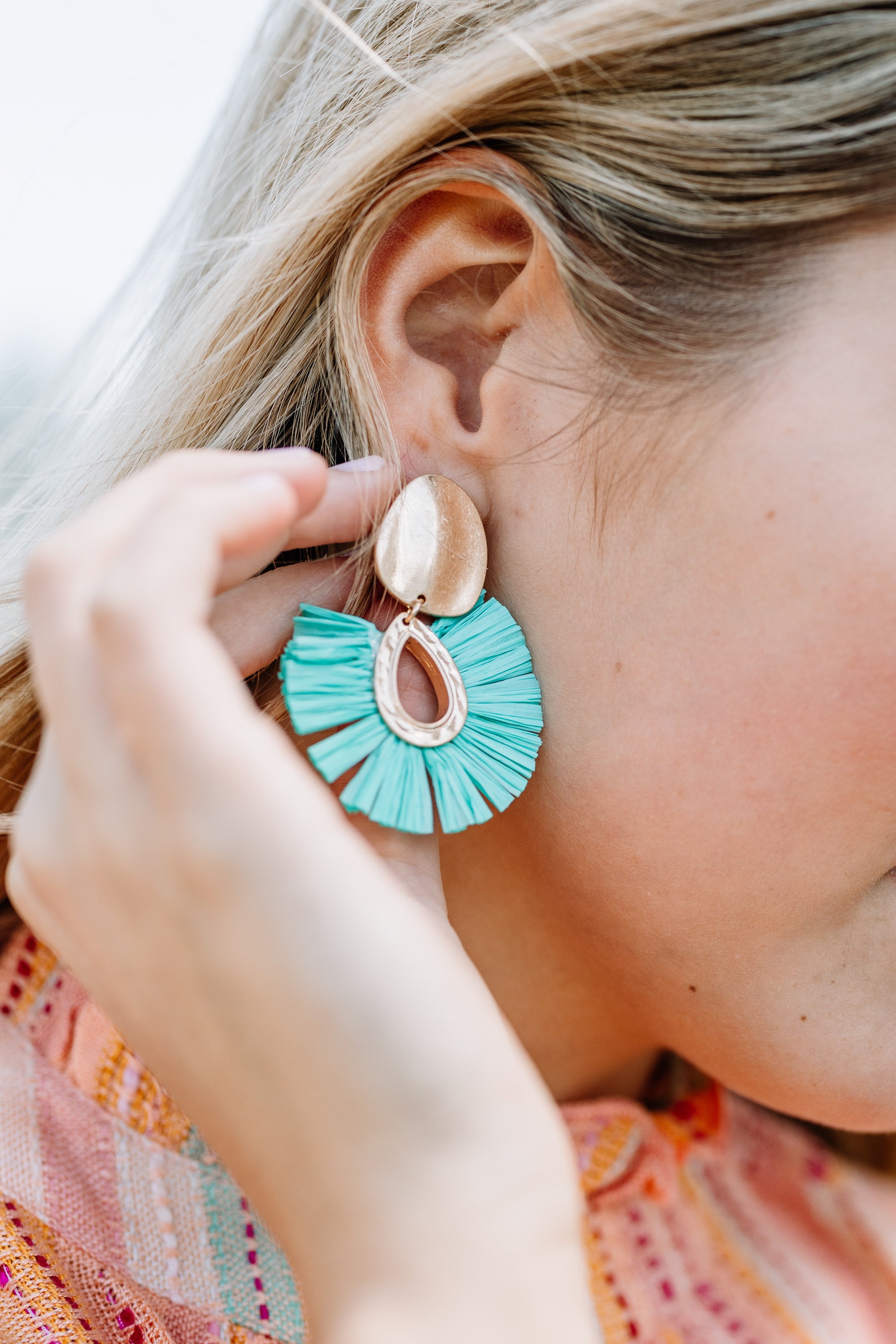 Kept Promises Blue Fan Raffia Earrings