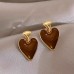 Autumn And Winter Vintage Maillard Dropped Glaze Love Earrings For Women 2023 Popular Style Versatile Earrings With Mesh Red And White Earrings