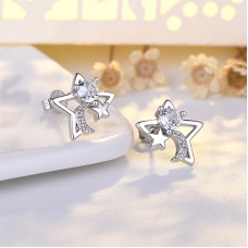 New Product 925 Silver Needle Pentagonal Star Earrings, Female European And American Niche Temperament, Ins Style Inlaid Zirconium Star Moon Earrings, Wholesale In Stock
