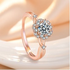 Xiaohongshu Same Style Ring For Women 1 Carat Imitation Mosang Diamond Ring Rich And Noble Flower Stamen Open Ring For Women Fashion Jewelry
