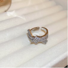 Real Gold Electroplated Pearl Set Diamond Open Ring In South Korea Fashion Versatile High Grade Sense Finger Ring Personalized Temperament Handicraft For Women