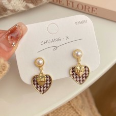 Autumn And Winter Maillard Bow Earrings Female Silver Needle Gentle Thousand Bird Plaid Fabric Exquisite Love Earrings Earrings