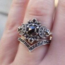 Jiunuo Cross Border Gothic Universe Moon Engagement Ring Set Moon And Stars Black Ring Handpiece