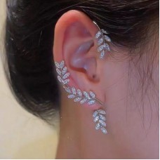 Cross Border Single Ear Leaf Inlaid Diamond Ear Bone Clip Without Ear Hole Women's Ear Hanging Alloy Ear Bone Ear Clip Ear Hanging Jewelry