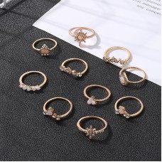 European And American Opal Gold Ring Women's Diamond Set Ring Star Crown Combination Ring 10 Piece Set Combination