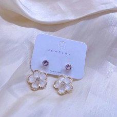 S925 Silver Needle Light Luxury Feeling Back Hanging Style Small Fresh Flower Earrings Ins Style Two Wear Zircon Earrings Earrings