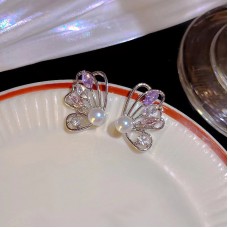 2023 New Freshwater Pearl Butterfly Earrings S925 Silver High Grade Feeling Set With Zircon Temperament Hollow Earrings Earrings