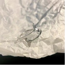 New Versatile S925 Sterling Silver Fishtail Plain Ring, Index Finger Light Luxury Ring, Tail Ring, Female Minority, High Sense Open Ring