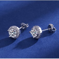 Tiktok Live TV Hot Sale Fashion Mousang Diamond Round Bag Ear Studs Earrings Female Accessories Silver Plated Earrings Women