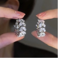 Light Luxury Zircon Leaf Earrings With Exquisite And Versatile, Super Sparkling Style Earrings For Women With Advanced Sense And Small Design Wheat Earrings