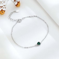 S925 Sterling Silver French Niche Emerald Love Bracelet Bracelet Light Luxury Single Diamond Temperament Heart-Shaped Exquisite Bracelet For Women