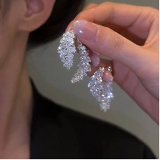 Cold Wind, Light Luxury, Exquisite Zirconium Leaves, Wearing Earrings In Front And Back, Feminine And High-End, Fashionable And Elegant Earrings And Earrings